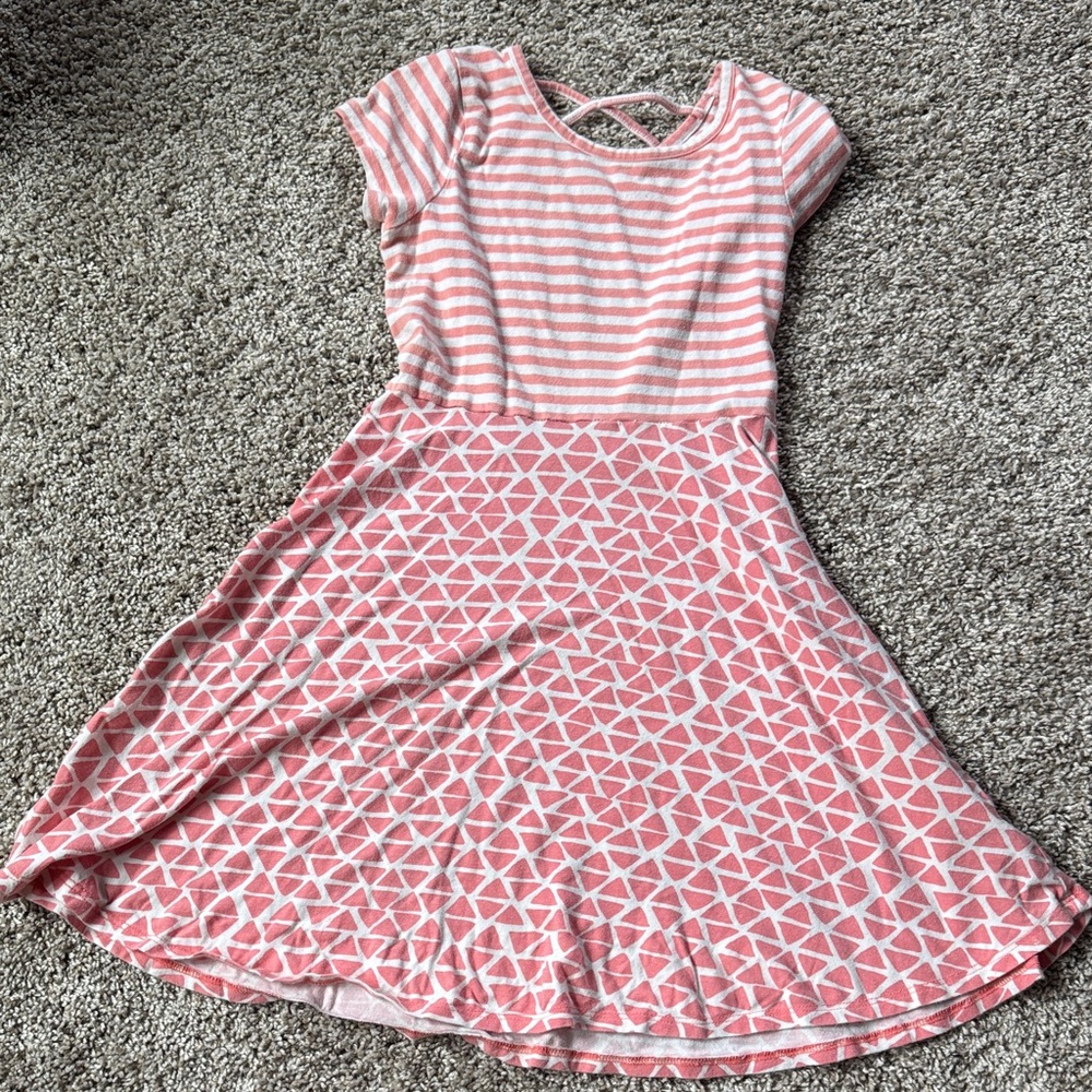 Jumping Beans Pink and White Geometric Kids Dress